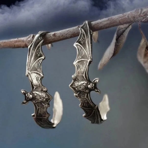 Dolls Kill Jewelry - NEW Dolls Kill Silver Bats Gothic Vampire Witchy Style Hoop Earrings